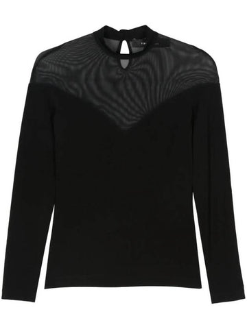 Federica Tosi T-Shirt With Mesh Details  Black Elasticated Design Button Back Closure - FEDERICA TOSI - BALAAN 1