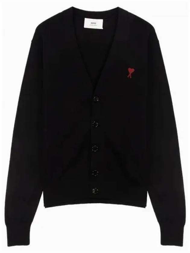 Red Heart Logo Merino Wool Cardigan Black - AMI - BALAAN 2