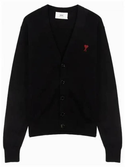 Red Heart Logo Merino Wool Cardigan Black - AMI - BALAAN 2