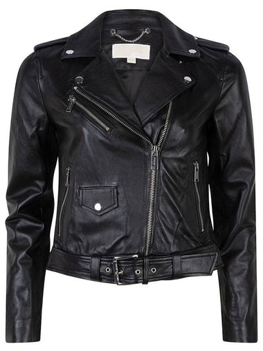 Women's Leather Biker Jacket Black - MICHAEL KORS - BALAAN 1