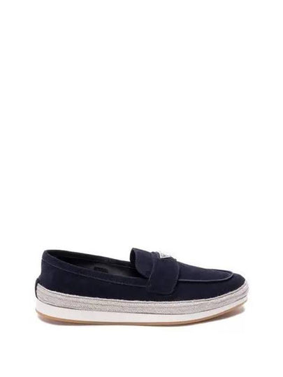 Triangle Logo Suede Loafers Navy - PRADA - BALAAN 2