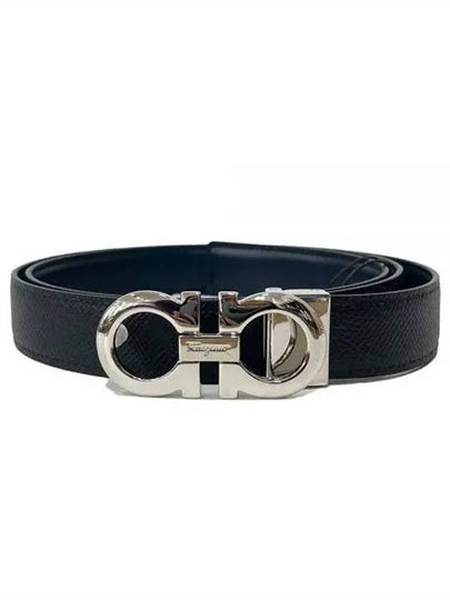 Double Gancini Reversible Belt Black Blue Marine - SALVATORE FERRAGAMO - BALAAN 2