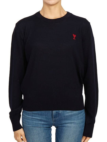 Heart Logo Crew Neck Merino Wool Knit Top Blue - AMI - BALAAN 2