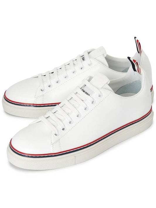 Tennis Vitello Calf Leather Low Top Sneakers White - THOM BROWNE - BALAAN 2