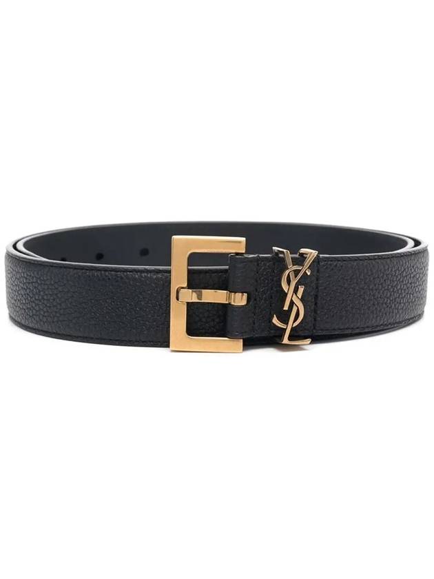 Men's Monogram Grain Leather Belt Gold - SAINT LAURENT - BALAAN 3