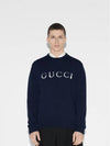 Intarsia Wool Sweater Dark Blue - GUCCI - BALAAN 4