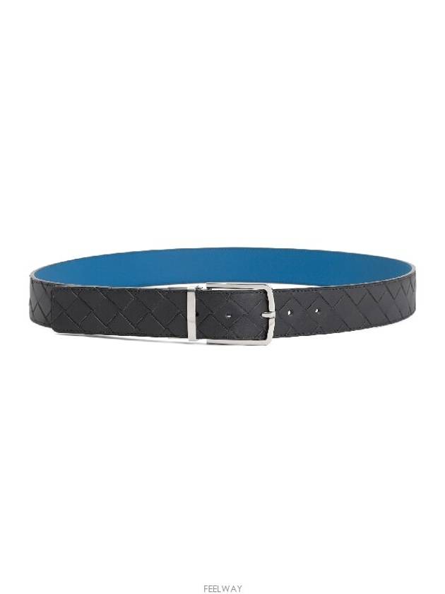 Interciato Reversible Leather Belt Black Blue - BOTTEGA VENETA - BALAAN 4