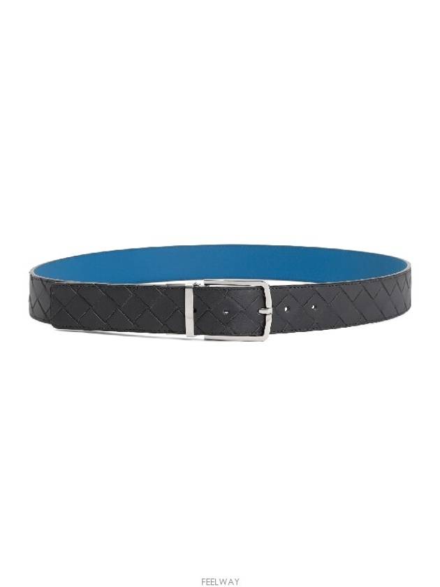 Intrecciato Reversible Leather Belt Black Blue - BOTTEGA VENETA - BALAAN 4