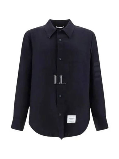 4 Bar Stripe Plain Weaving Wool Long Sleeve Shirt Navy - THOM BROWNE - BALAAN 2