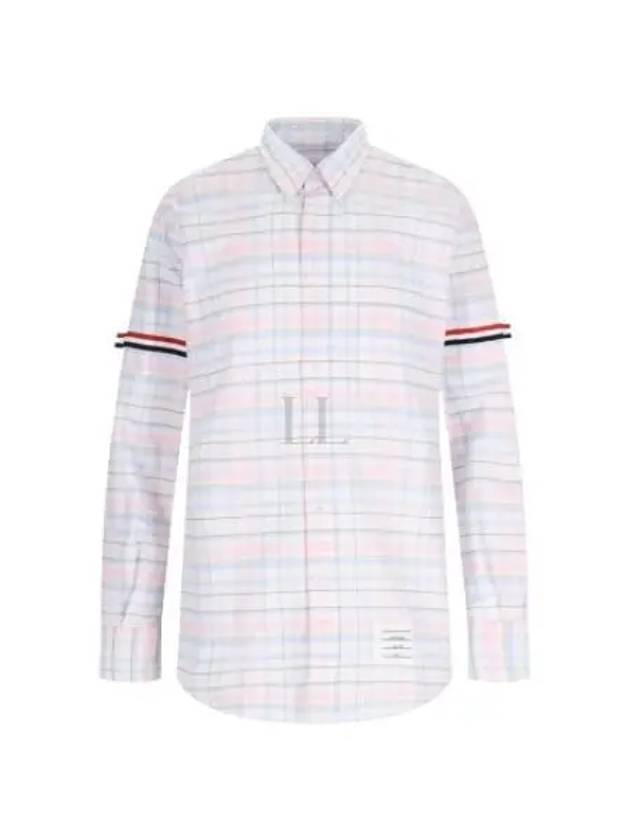 Men's Plaid Three Stripes Armband Oxford Long Sleeve Shirt Light Pink - THOM BROWNE - BALAAN 2