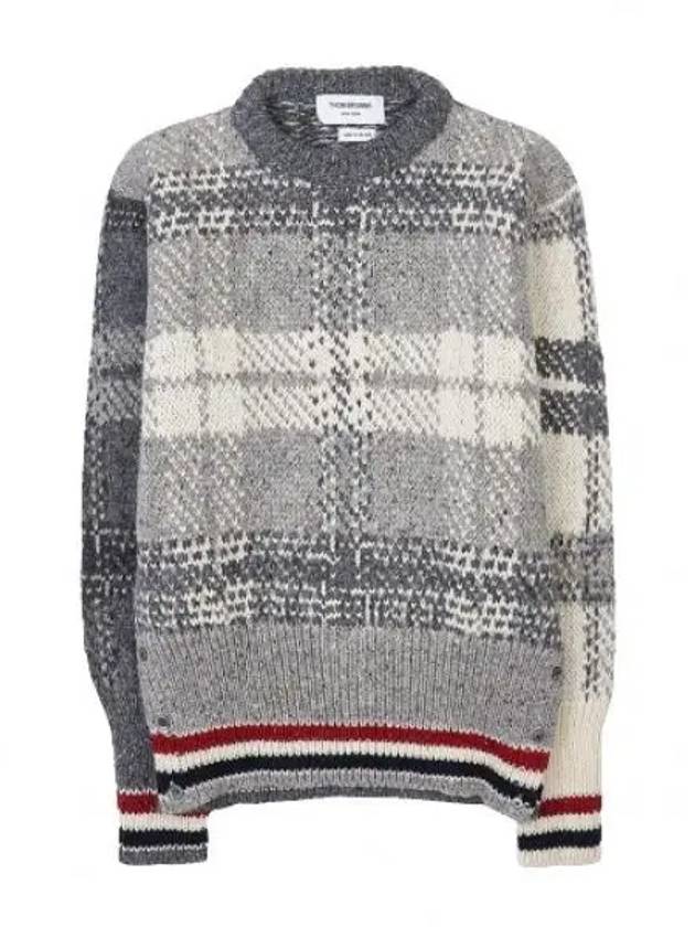 Tartan Check Jacquard Wool Mohair Knit Top Grey - THOM BROWNE - BALAAN 2