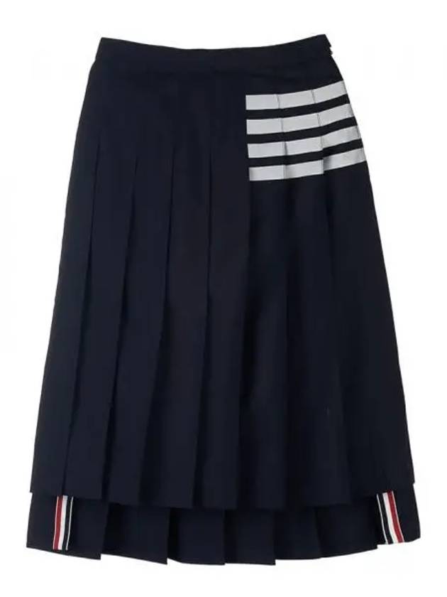 4 Bar Logo Plain Weave Wool Pleated Skirt Navy - THOM BROWNE - BALAAN 2