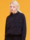 Women s Windbreaker Jacket Jumper Two Pockets Hooded Black MCFW24OT1BK - MACKY - BALAAN 1