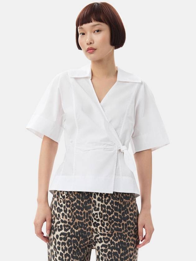 Poplin Wrap Cotton Blouse White - GANNI - BALAAN 2