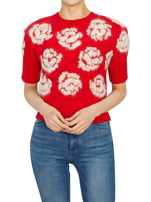 Rose Embroidered Sweater Knit Top Red - TORY BURCH - BALAAN 6