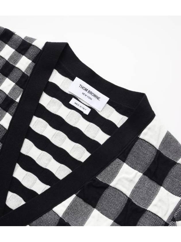 4-Bar Stripe Funmix Gingham Jacquard Cardigan Navy - THOM BROWNE - BALAAN 6