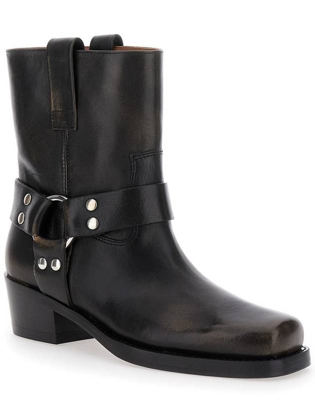 'Roxy' Black Western Style Ankle Boots With Brown Nuances In Leather Woman - PARIS TEXAS - BALAAN 2