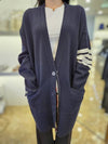 Fine Merino Wool 4-line Oversized Fit V-neck Cardigan Navy - THOM BROWNE - BALAAN 2