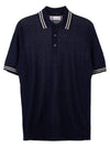 Striped Edge Linen Cotton Blend Polo Shirt Navy - BRUNELLO CUCINELLI - BALAAN 11