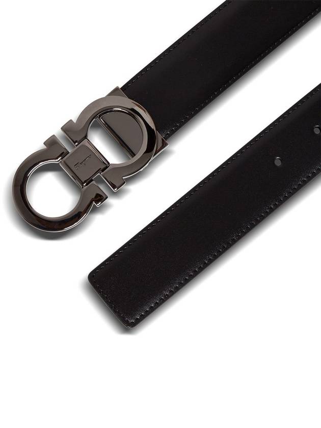 Double Gancini Reversible Leather Belt Black Auburn - SALVATORE FERRAGAMO - BALAAN 4