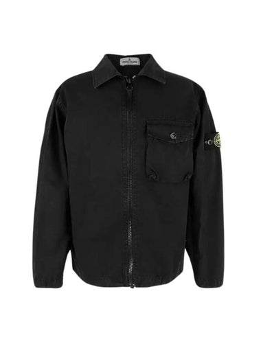 Kids 10602 Garment Dyed Cotton Canvas Overshirt Zip-Up Jacket Black - STONE ISLAND - BALAAN 1