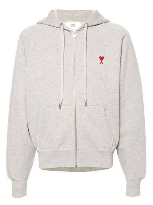 Ami De Coeur Embroid Logo Hoodie Zip-up Grey - AMI - BALAAN 2