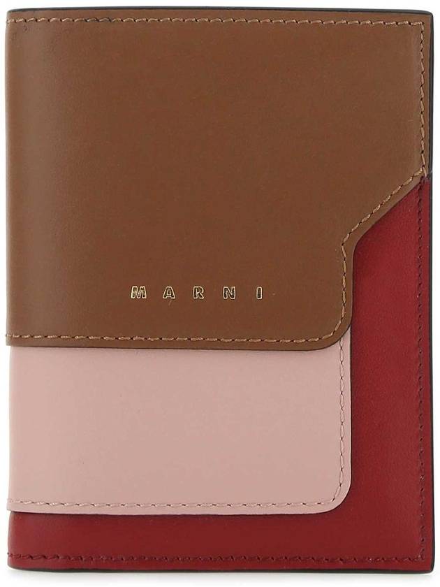 Logo Saffiano Leather Bifold Half Wallet Brown - MARNI - BALAAN 2