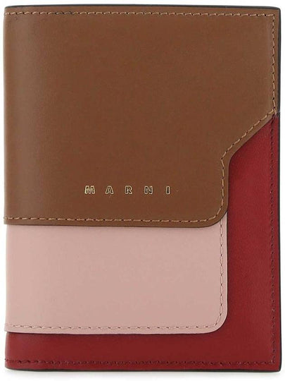 Logo Saffiano Leather Bifold Half Wallet Brown - MARNI - BALAAN 2