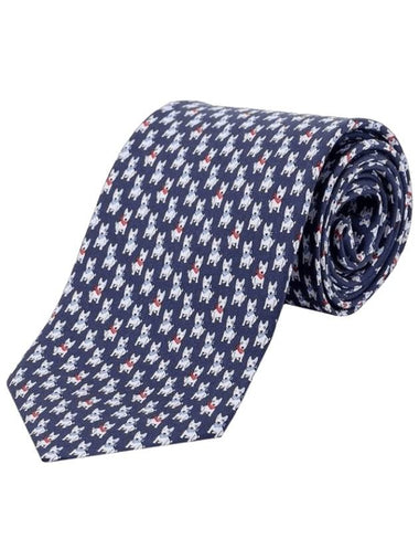 Terrier print silk tie dark blue - SALVATORE FERRAGAMO - BALAAN 1