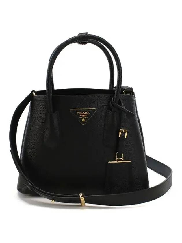 Double Saffiano Leather Mini Bag Black - PRADA - BALAAN 3