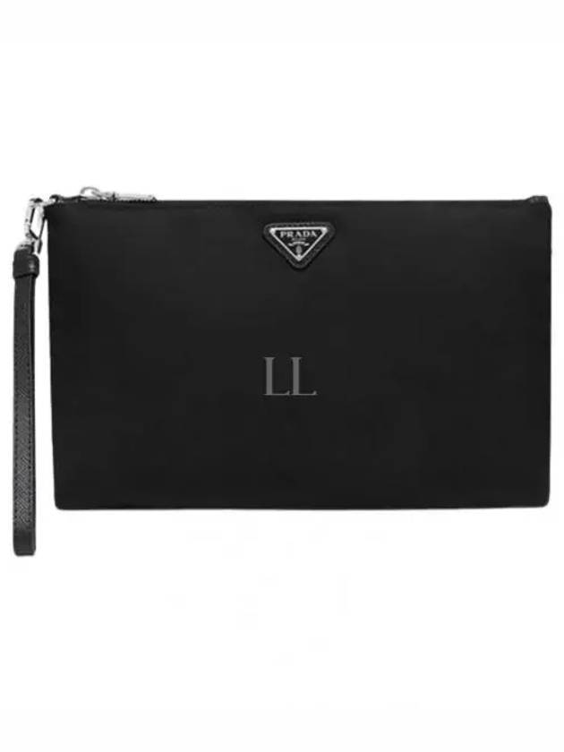 Re-Nylon and Saffiano Leather Clutch Bag Black - PRADA - BALAAN 2