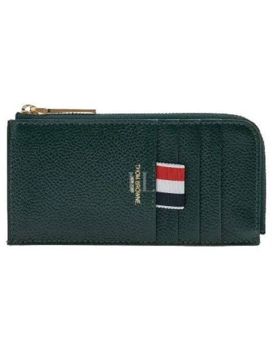 Stripe Zip Around Pebble Grain Leather Card Wallet Dark Green - THOM BROWNE - BALAAN 2