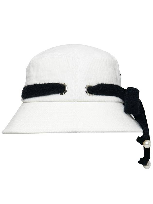 Wool Angora Ribbon Decorated Corduroy White Bucket Hat DO6232AH92 - DOYOUKNOWMC GOLF WEAR - BALAAN 1