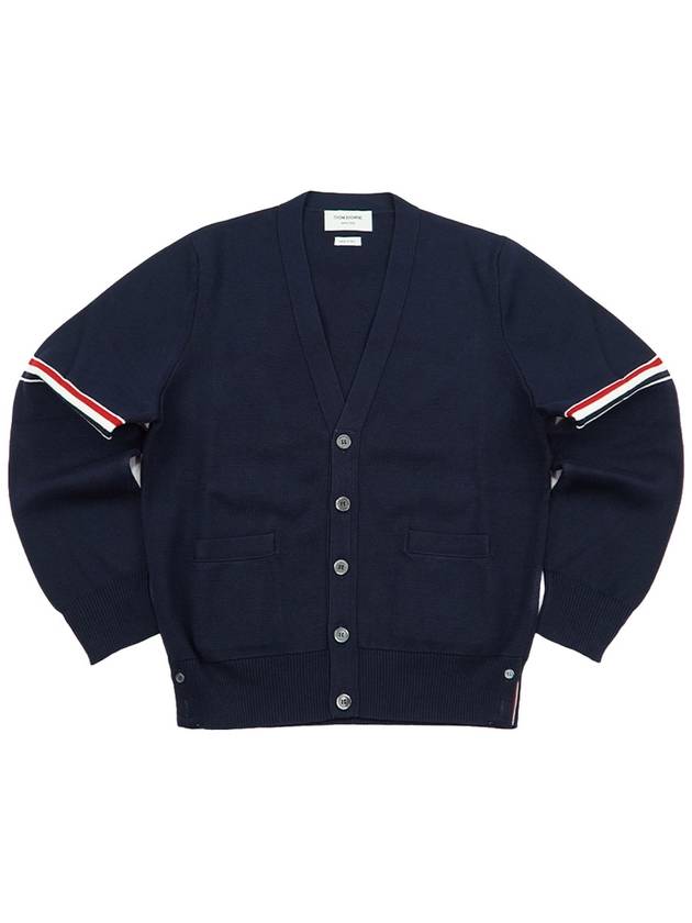 Milano Stitch Sprite Armband Cotton V-neck Cardigan Navy - THOM BROWNE - BALAAN 2