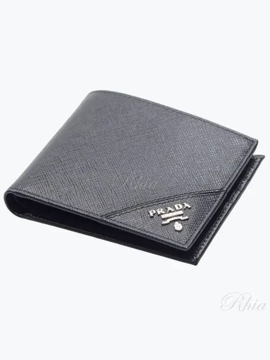 Saffiano Leather Half Wallet Black - PRADA - BALAAN 2