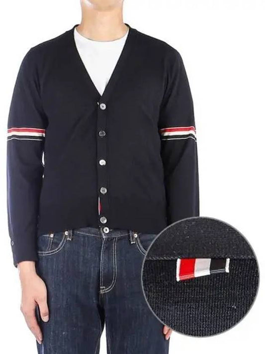 Stripe Armband Merino Wool Cardigan Navy - THOM BROWNE - BALAAN 2