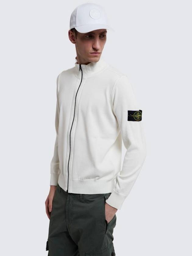 Wappen Patch Cotton Zip-Up Cardigan White - STONE ISLAND - BALAAN 5