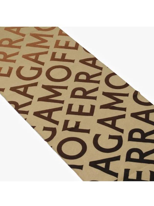 Lettering Double Wool Scarf Camel - SALVATORE FERRAGAMO - BALAAN 4