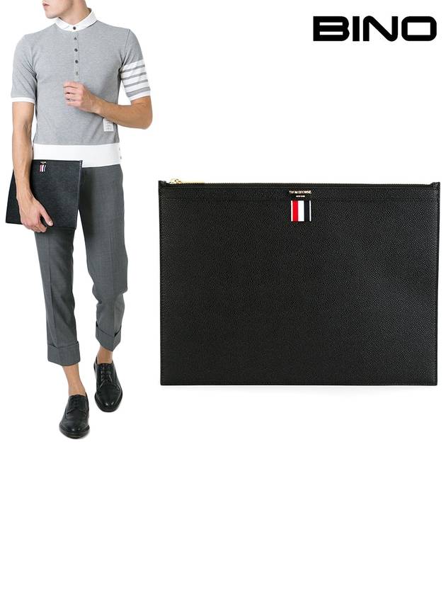 Medium Document Holder Clutch Bag Black - THOM BROWNE - BALAAN 2