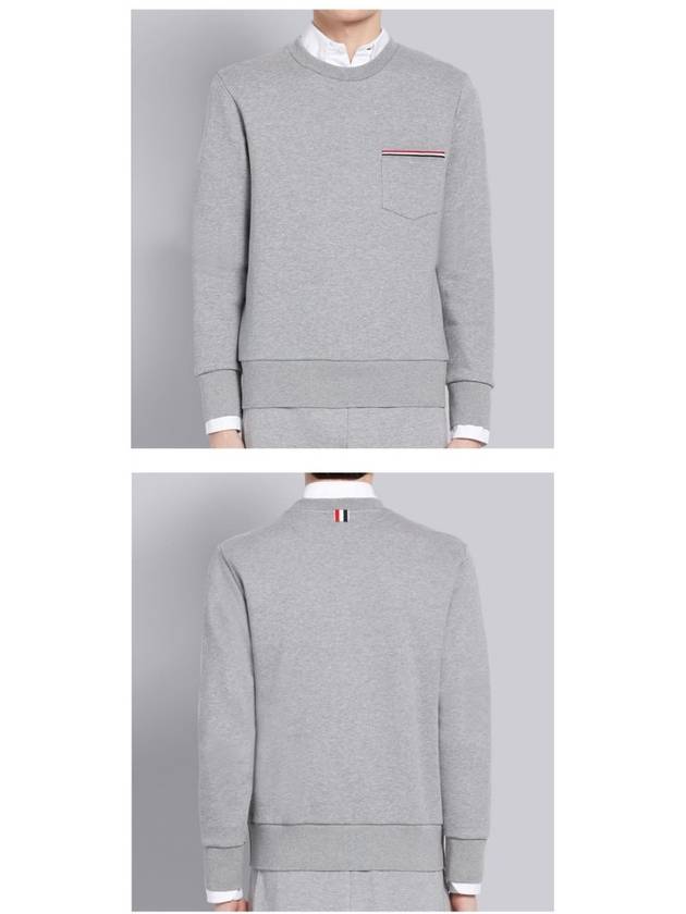 Men's Three-Stripe Tab Pocket Loopback Crew Neck Sweatshirt Light Grey - THOM BROWNE - BALAAN 5