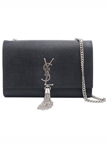 Women s Saint Laurent 354119 Black Leather Silver Tassel Kate Medium Chain Shoulder Bag gt Gangbuk used luxury goods - SAINT LAURENT - BALAAN 1