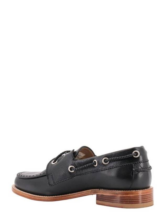 Men's Vitello Calf Leather Boat Shoes Black - THOM BROWNE - BALAAN 4