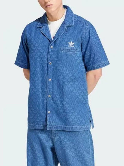 Trefoil Monogram Denim Short Sleeve Shirt Blue - ADIDAS - BALAAN 2