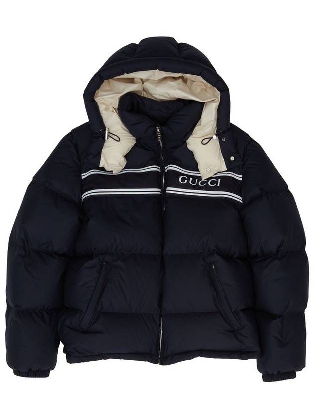 Stripe Logo Print Puffer Padding Navy - GUCCI - BALAAN 1