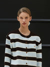 Minnie wearing STRIPE KNIT CARDIGAN BROWN - ANOETIC - BALAAN 4