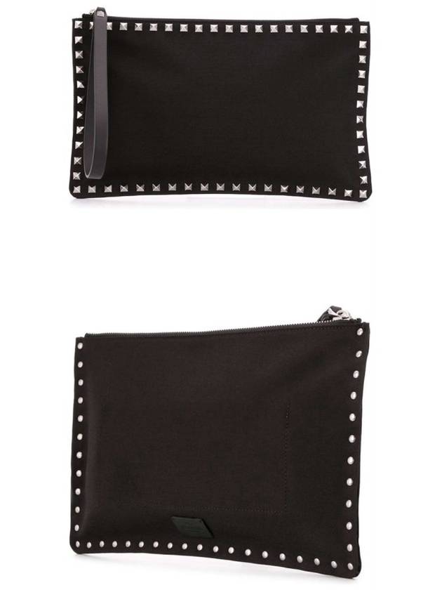 Rockstud Logo Patch Strap Clutch Bag Black - VALENTINO - BALAAN 5