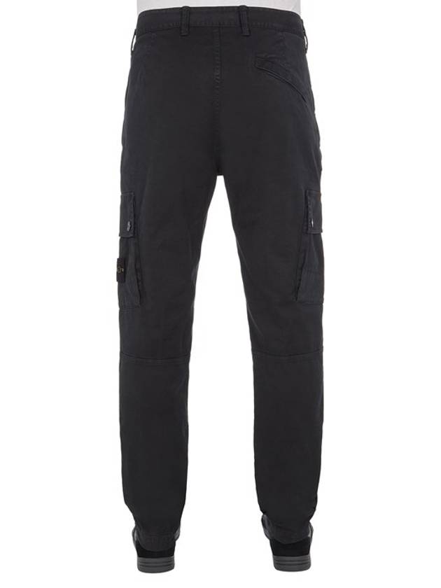 Garment Dyed Old Effect Stretch Broken Twill Cotton Cargo Pants Black - STONE ISLAND - BALAAN 3