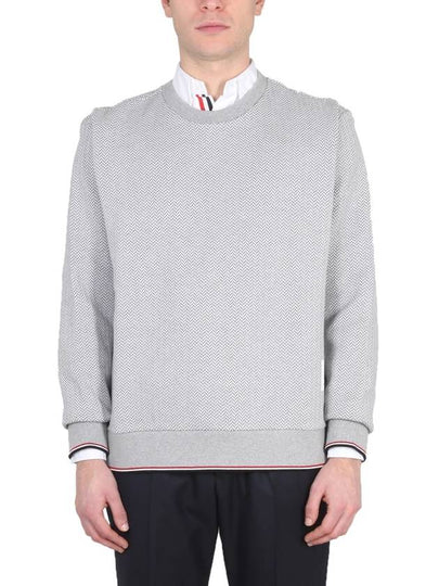 Men's Trimmed Herringbone Cotton Sweatshirt Grey - THOM BROWNE - BALAAN 2