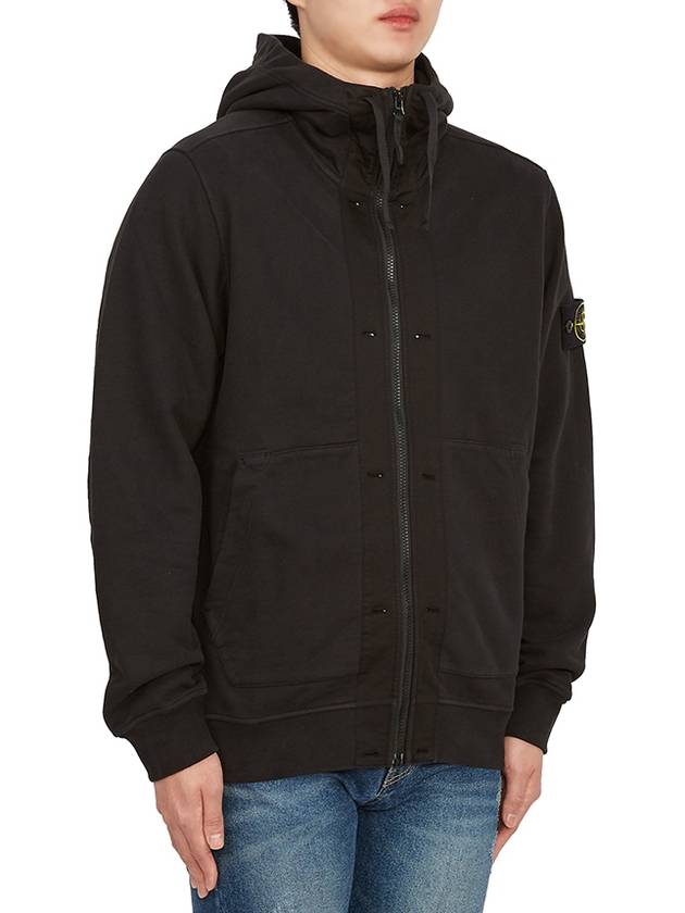 Brushed Cotton Fleece Garment Dyed Hooded Zip Up Black - STONE ISLAND - BALAAN 5