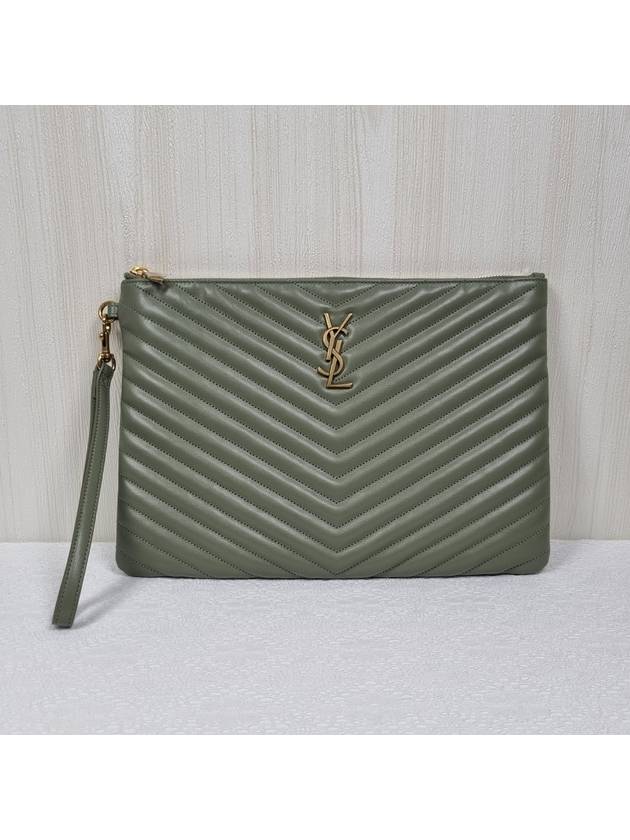 Monogram Matelasse Clutch Khaki - SAINT LAURENT - BALAAN 2